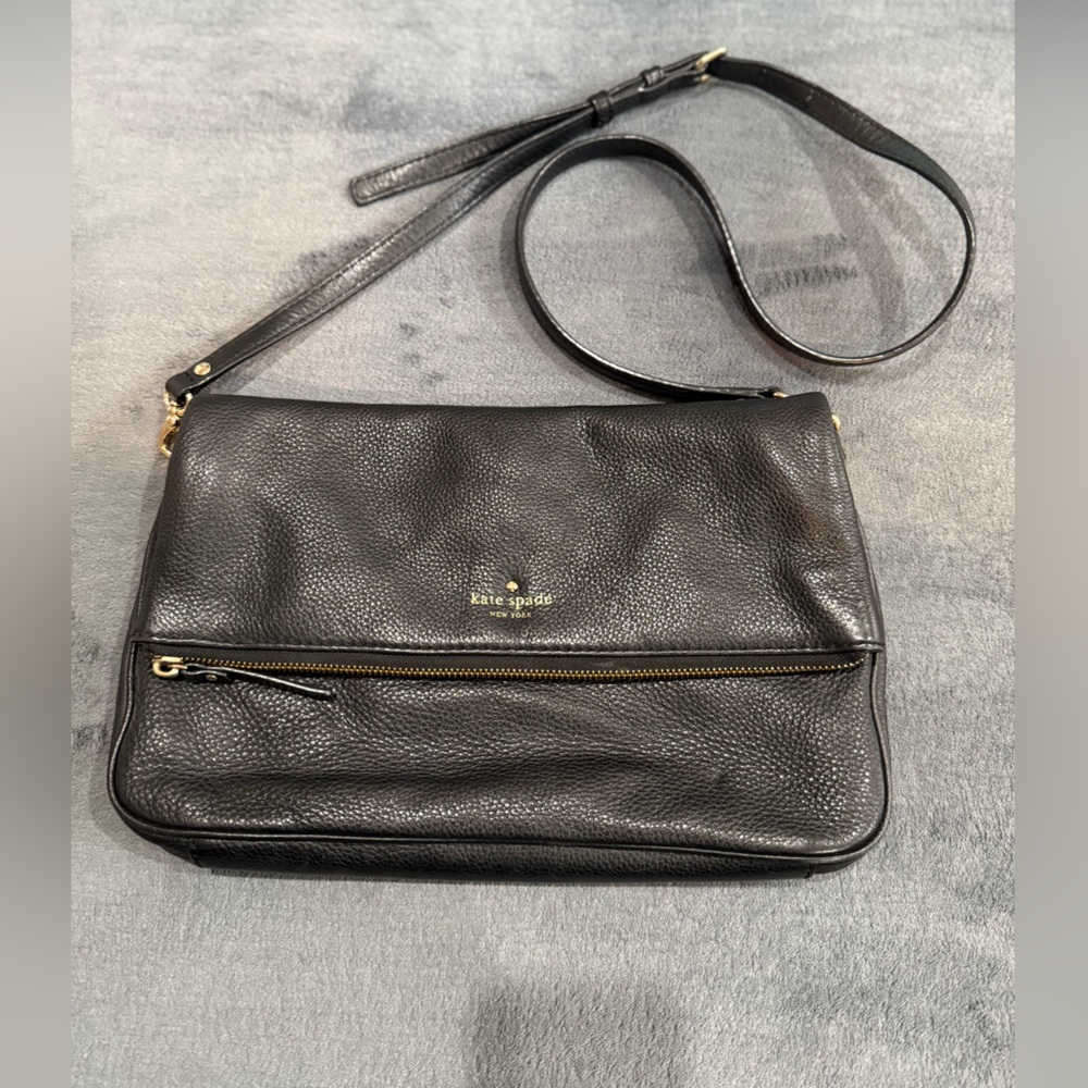 kate spade Black Pebbled Leather Crossbody Bag with Gold Hardware